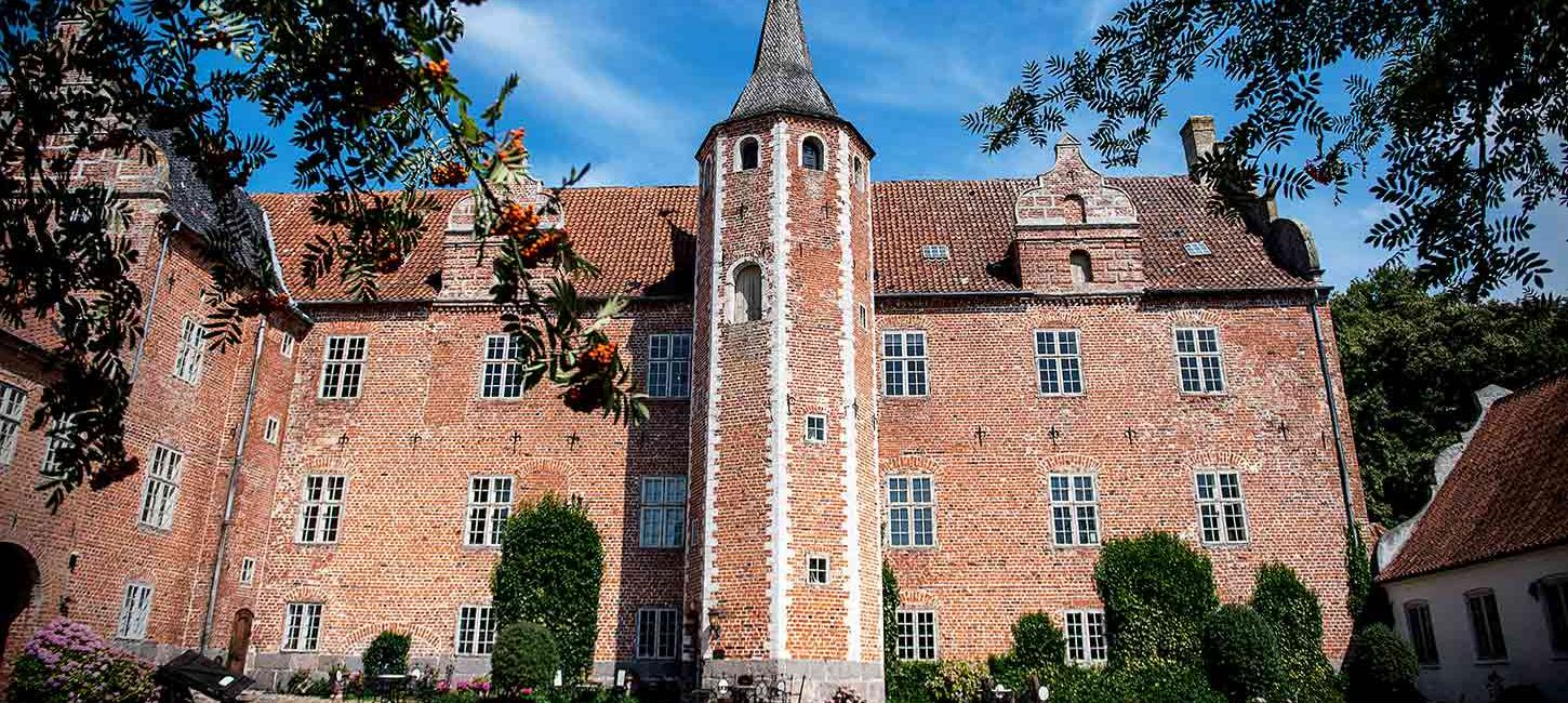 Harridslevgaard Castle with the tower in the middle seen from the inner courtyard