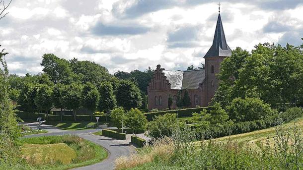 View from the top of the hill to Padesø church on Nordfyn