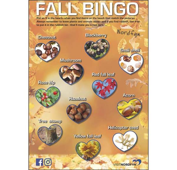 Illustration of the bingo card for the scavenger hunt for fall and autumn