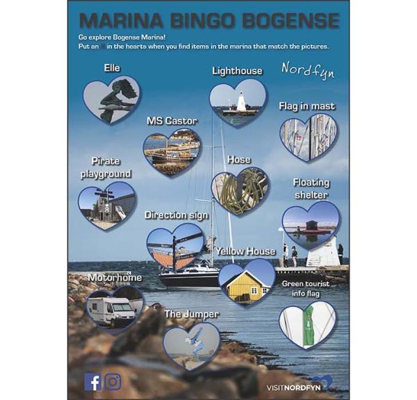 Illustration of the bingo card for the scavenger hunt at Bogense Marina