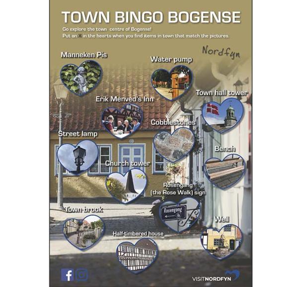 Illustration of the bingo card for the scavenger hunt in Bogense