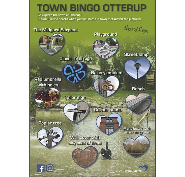 Illustration of the bingo card for the scavenger hunt in Otterup